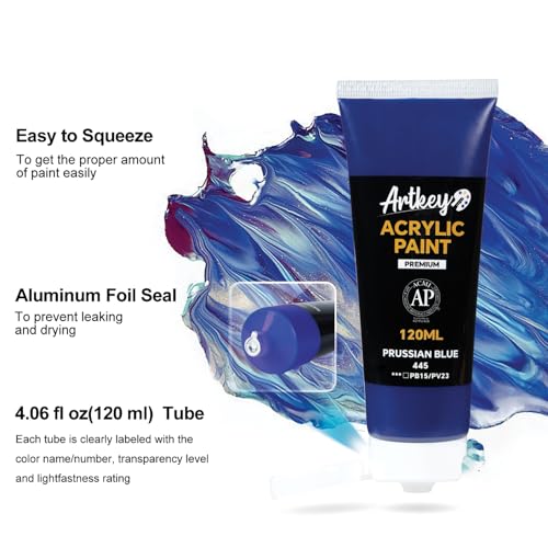 Artkey Acrylic Paint - Prussian Blue (120 ml/4.06 oz) Tubes, Rich & Vibrant Pigments, Professional Artists Acrylic Paints - Art Supplies for Canvas Wood Rock Clay Fabric Ceramics Art Crafts Painting - color: Prussian Blue, size: 4.06 Fl Oz (Pack of 1)