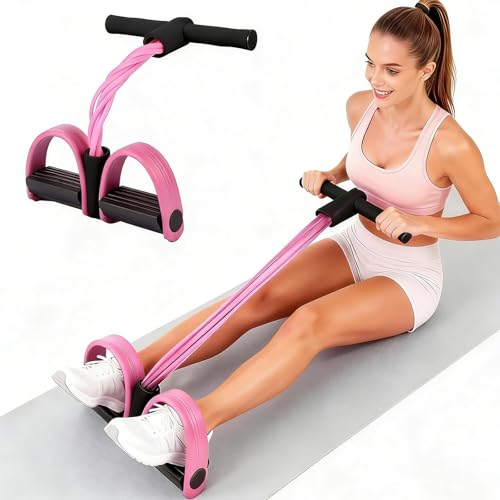Multifunction Tension Rope, 6-Tube Elastic Yoga Pedal Puller Resistance Band, Natural Latex Tension Rope Fitness Equipment, for Abdomen/Waist/Arm/Leg Stretching Slimming Training - color: Pink