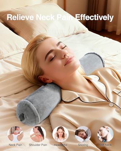 Luxtude Inflatable Neck Roll Pillow for Sleeping, Travel Neck Pillow - color: Grey-3.9" H