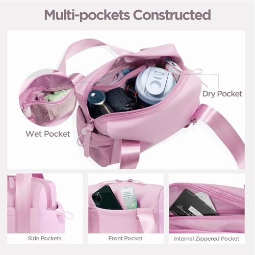 Mini Gym Bag for Women Girls Small Gym Tote Bag with Wet Compartment Waterproof Travel Duffle Bag Cute Workout Sport Bag - color: Pink-12in