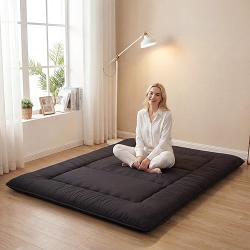 XICIKIN 2.5" Japanese Floor Mattress, Japanese Futon Mattress - color: Black, size: Full（80" x 54"）