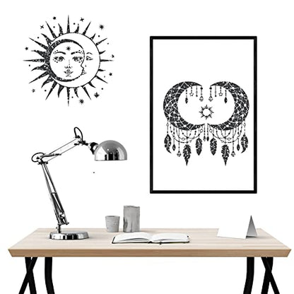 9 Pieces Large Mandala Sun and Moon Stencil Butterfly Flower Tree Paint Stencils for Crafts Reusable Templates Star Celestial Stencils for Painting Wood Wall Furniture Home Decor (Sun Moon)