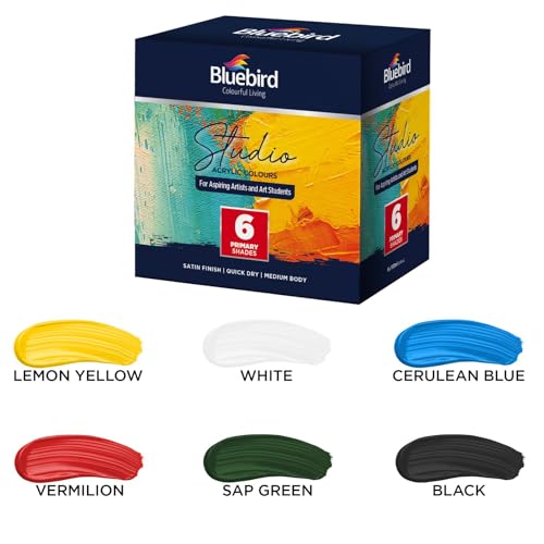 BLUEBIRD Studio Acrylic Paints, Primary Colors, 6-Pack 3.4 Fl Oz each, Basic Acrylic Paint For DIY Crafts & Beginner Artists - color: PRIMARY COLORS, (6-Pack, 3.4 Fl Oz each)