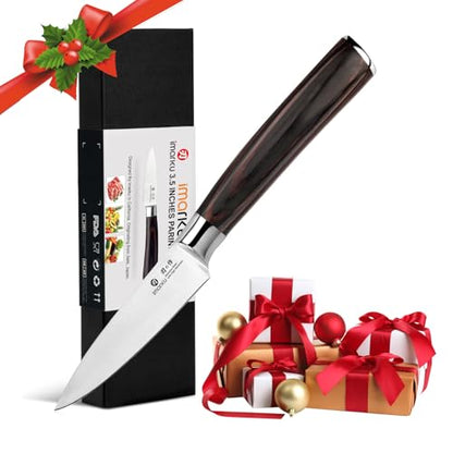 imarku Paring Knife 3.5 Inch, Japanese High Carbon Stainless Steel | Ultra Sharp Fruit Knife, Small Kitchen Knife for Peeling Fruits, Ergonomic Pakkawood Handle, Unique Gifts for Men and Women - color: Brown Handle