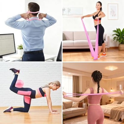 Pilates Essentials Kit for Women, 14 Pcs Pilates Equipment for Home Workouts with Yoga Circle Ball Ring, 5 Resistance Bands,Pedal Puller Resistance Band - color: Pink