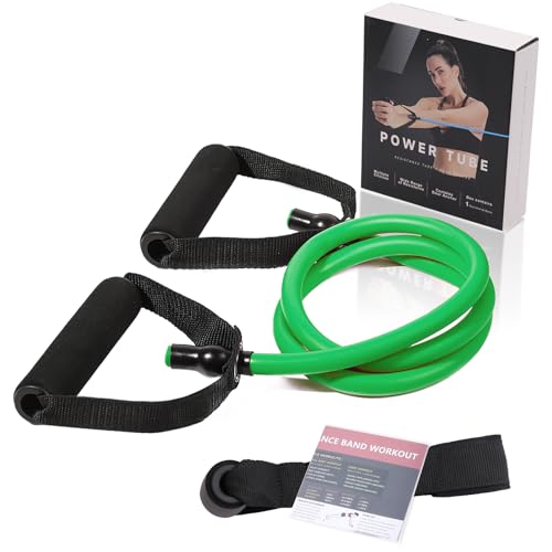 Resistance Bands with Handles and Door Anchor for Home Workouts | For women and men; includes a door anchor and simple guide for exercise, stretching, and home workouts. - color: Medium-green-30lbs