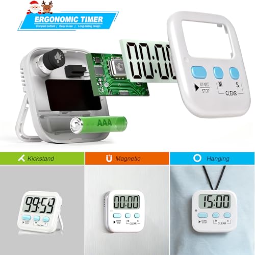 Antonki 2 Pack Digital Timer for Kids Classroom Kitchen Timers for Cooking | w/ Battery, Easy to View, Alarm, Mute Mode, Count Down/Up, Magnetic, Kickstand, Hanging, Classroom Timer for Teacher Supplies - color: 2 * Classic White ( 97%+choice )