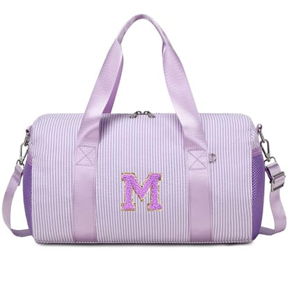 Girls Dance Bags Personalized Initial Gym Bag Ballet Bags Weekender Bags Travel Tote with Adjustable Straps,Birthday Gifts for Toddler Girls Kids Teens and Women (Purple-M) - color: Purple, style: M