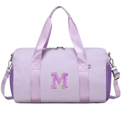 Girls Dance Bags Personalized Initial Gym Bag Ballet Bags Weekender Bags Travel Tote with Adjustable Straps,Birthday Gifts for Toddler Girls Kids Teens and Women (Purple-M) - color: Purple, style: M