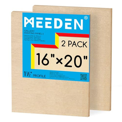 MEEDEN Unfinished Wood Canvas Board:16x20 Canvas Panel Pack of 2 | 1-1/2" Deep Wooden Panel Board, Blank Cradled Wood Art Board for Painting - Rectangle - size: 16"x20"- 2 Pack