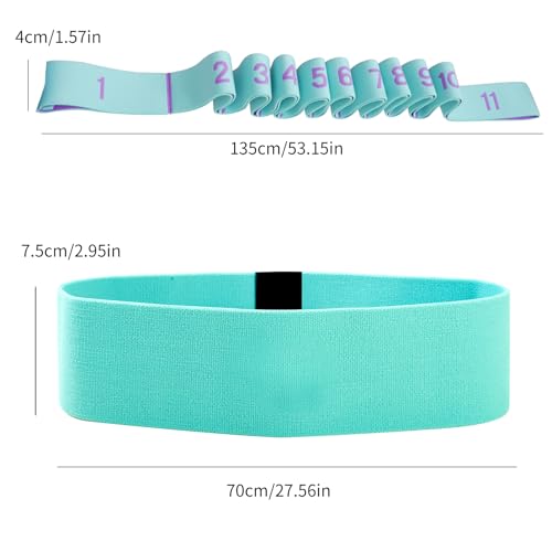 Glute Bands and 11-Loop Stretch Band Set, Fabric Booty Band for Glute Activation, Adjustable Stretching Strap for Yoga, Pilates, Dance, Ballet, Flexibility, Leg Workouts & Home Exercise - color: Blue+Green