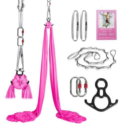 Aerial Silks Kit & Aerial Yoga Hammock - 11Yd Premium Fabric with Hardware | Easy Setup for Flying Yoga, Aerial Swing & Fitness - Supports Up to 14ft Rigging(Navy) - color: Hot Pink