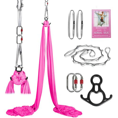 Aerial Silks Kit & Aerial Yoga Hammock - 11Yd Premium Fabric with Hardware | Easy Setup for Flying Yoga, Aerial Swing & Fitness - Supports Up to 14ft Rigging(Navy) - color: Hot Pink