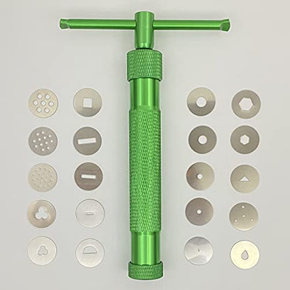 Clay Extruders Fondant Extruder with 20 Discs, Sugar Paste Cake Decor Tool Set - color: Green