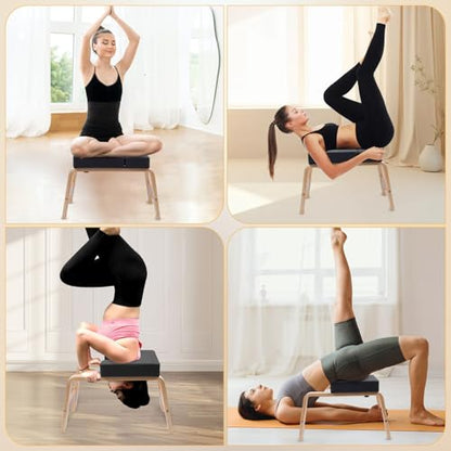 Yoga Headstand Bench PU Pad Headstand Trainer Max Load 300lbs | Yoga Headstand Bench Stress Relief Balance Trainer Supports with Wood Frame and Pu Pad Body Shaping Practice - color: Black