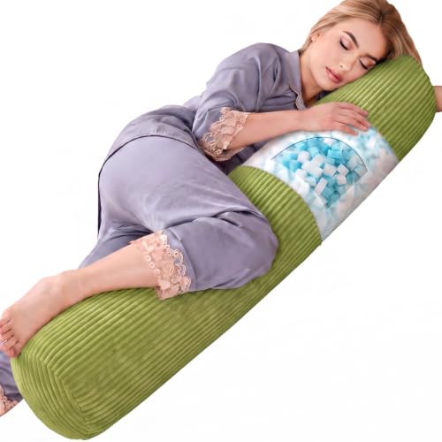 1 MIDDLE ONE Body Pillow, Memory Foam Round Body Pillows for Adults, Firm Long Bolster Pillow for Bed, Cylinder Tube Roll Pillow with Velvet Cover, 47x7.87 Inches (Green (Corduroy)) - color: Green (Corduroy)