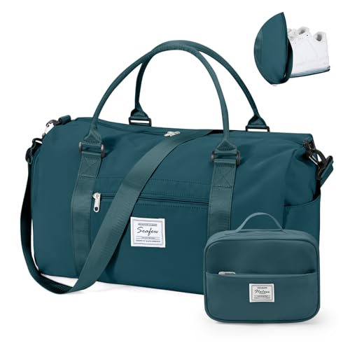 Gym Bag Womens with Shoes Compartment Travel Duffel Bag Peacock Blue - color: B7-Peacock Blue+Toiletry Bag