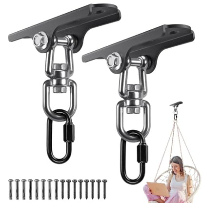 2Pcs Swing Hanger 360° Swivel Hook Swing Ceiling Mount Hanging Chair Hanger | 1000 LBS Capacity Punching Bag Mount Swing Hardware for Hammock Chair, Porch Swings, Aerial Silks, Gymnast Ring, Heavy Bag - color: 360° Swivel Dual U-ring Swing Hanger ( 2 Pack