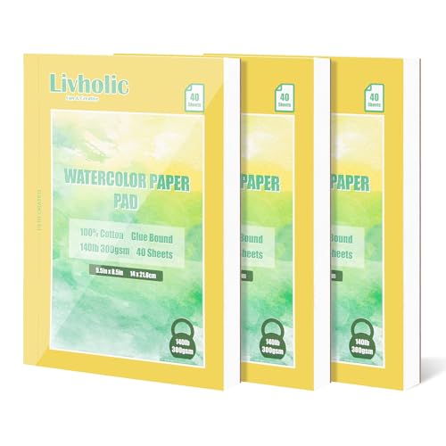 120 Sheets 100% Cotton Watercolor Paper Block 300 GSM / 140 lb Heavyweight 8.5 x 6 Inch Tear Edge Glue Bound Water Color Pad Sketchbook for Artists, Students Painting,Art Journals