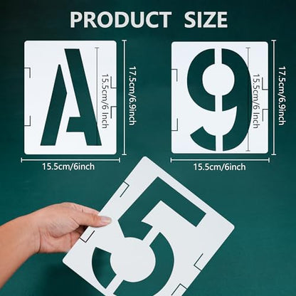 6 Inch Letter Stencils 42 Pcs ReusableTemplates Symbol Numbers Interlocking Stencil Kit Plastic Number Stencils for Wood,Wall,Paper,Fabric,Glass,Signage,DIY Art Projects - style: 6 Inch