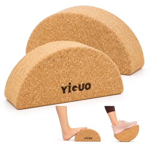 YIGUO Cork Yoga Blocks, Half Moon Calf Stretcher for Plantar Fasciitis Relief, Yoga Block for Balance & Mobility, Calf Raise Block