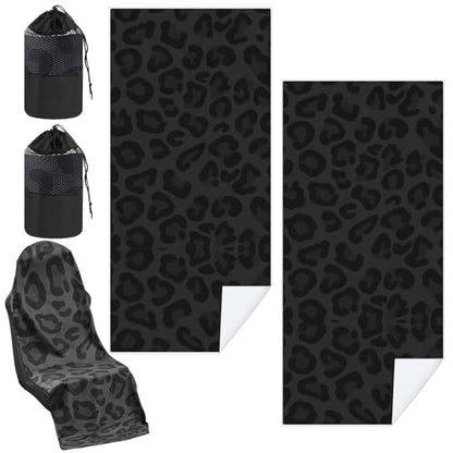 Hahafelt 2 Pack Car Seat Towel Cover with Storage Bag, Black Leopard | 63 x 32 in Car Towel Seat Cover Non Slip Waterproof, Gym Workout Swimming Running, Machine Washable Sweat Absorbent Protector - style: Black Leopard