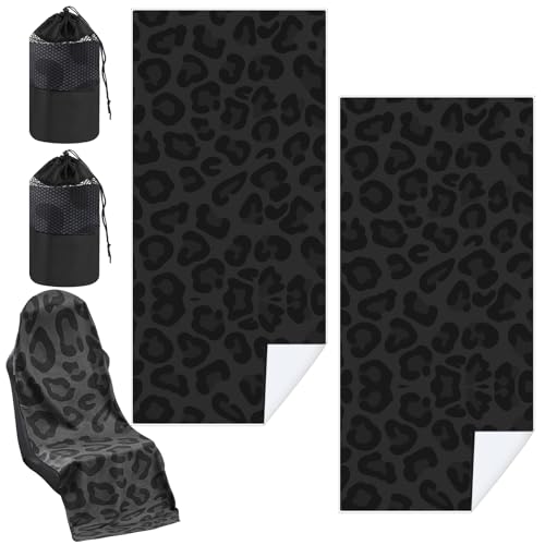 Hahafelt 2 Pack Car Seat Towel Cover with Storage Bag, Black Leopard | 63 x 32 in Car Towel Seat Cover Non Slip Waterproof, Gym Workout Swimming Running, Machine Washable Sweat Absorbent Protector - style: Black Leopard