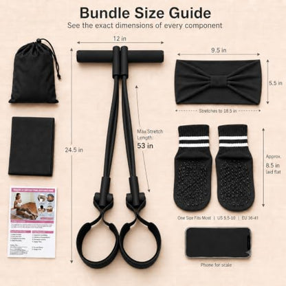 Pedal Resistance Band, Stitched Anti-Snap Elastic Pull Rope Fitness Equipment, 3-in-1 Home Workout Exercise Bands Set with Pilates Grip Socks & Headband - color: Black, size: 95LB