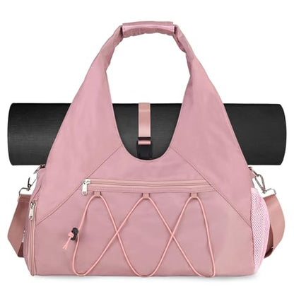 Forestfish Gym Bag For Women With Yoga Mat Holder, Pink | Shoe Compartment, Wet Dry Storage Pocket, Removable Shoulder Strap, Lightweight & Water Resistant - color: Pink