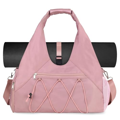 Forestfish Gym Bag For Women With Yoga Mat Holder, Pink | Shoe Compartment, Wet Dry Storage Pocket, Removable Shoulder Strap, Lightweight & Water Resistant - color: Pink