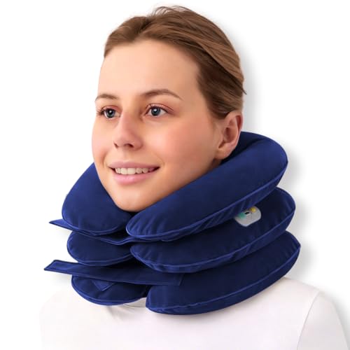 Electric Pump Cervical Neck Traction Device for Neck Pain Relief, One-Click-to-Inflate Neck Stretcher Support Brace for Home Use Neck Decompression (Built-in Battery & Motor Powered) - color: Battery Model (Blue)