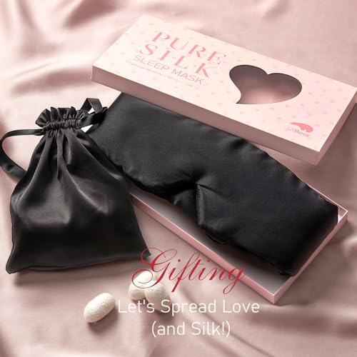 LitBear Silk Sleep Mask for Side Sleeper, Eye Mask Sleeping for Women Men | 100% 22 Momme Pure Mulberry Silk, Face-Hugging Padded Eye Cover for Sleeping with Adjustable Band, Black - color: Black