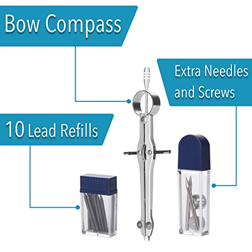 Mr. Pen- Professional Compass for Geometry, Extra Lead | Metal Compass Drawing Tool for Students, Drafting and Engineering, Technical Drawings, Circles and Geometry Projects - color: Silver