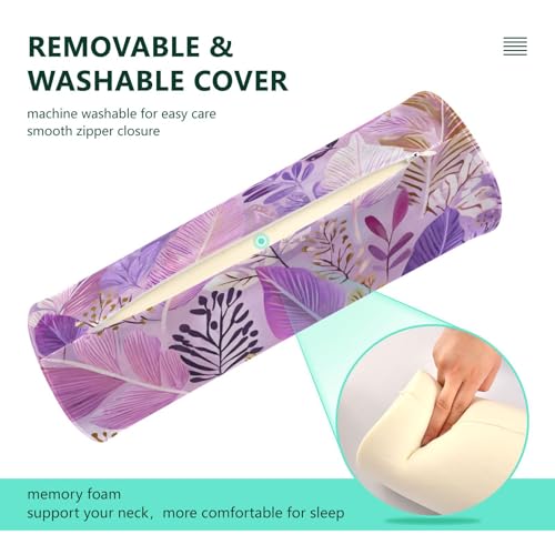 c Neck Roll Pillow Bolster Round Health Memory Foam Long Cervical Cylinder Pillows with Removable Washable Cover for Body Bed Legs Back Yoga - color: Boho Pink Leaf