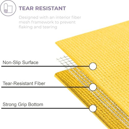 Voyage 5mm Studio Yoga Mats, 10 Pack, 72x24in | Extra Long, Anti-Tear Exercise Mats for Workout, Stretching, Fitness - Non Slip Gym Mats for Home, Schools and Studios - color: Yellow