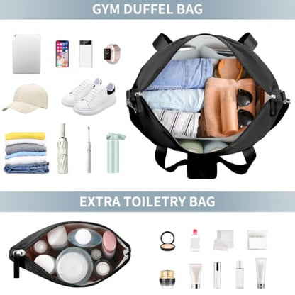 Gym Bag for Women, 45L Carry On Travel Duffel Bag with Shoes Compartment - color: Black, size: Large