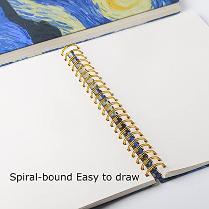 Starry Night Aesthetic Art Mix Media Sketchbook,98lb/160gsm Acid Free Thick Paper Drawing Sketching,1 Pack of A4 Blank Spiral Bound Journal Notebook, Sketch Pad Book for Student and Adult - color: Starry Night A4
