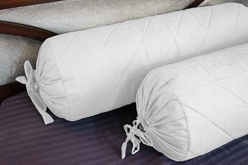 Saffron Quilted Cotton Bolster Pillow Cover 8 x 24 – Neck Roll Pillow Cover with Drawstring Closure, Decorative Round Cylinder Yoga Bolster Cover, Cover Only, White (20 cm x 60 cm) - color: White, size: 24" x 8" (Pack of 1)
