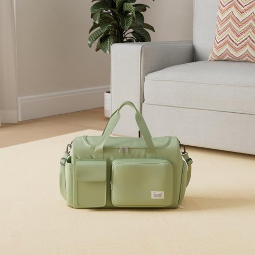 Suruid Gym Bag with Shoe Compartment, Sports Duffle Bag for Women, Green - color: Green