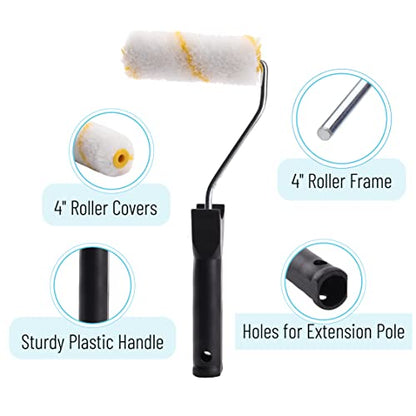 Bates- Paint Tray Set, Paint Roller Kit, 6 pcs, 4 Inch Roller Set, Small Paint Roller Brush for House Painting Supplies - style: Microfiber 4", 6 pcs