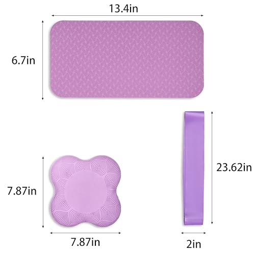 Yoga Knee Support Pad for Women Pilates Kneeling Cushion | Elbows Wrist Hands Head Foam Extra Thick Men Exercise Knees Pads Set of 6 Pieces - color: Purple