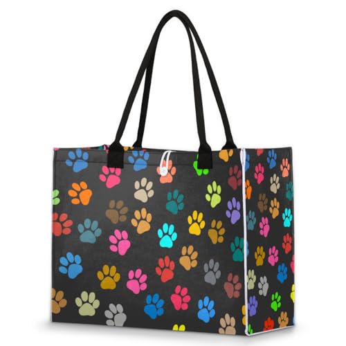 Pardick Colorful Cute Cats Dog Paw Prints Tote Bag For Women Travel Bag Reusable Grocery Bags Utility Tote For Work Shopping Pool Beach Bags for Gift Outdoor B-03 - color: A-21