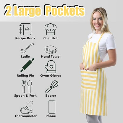 TOSHEX Kitchen Apron Cotton Waterdrop Resistant Adjustable Button Women Men | Premium Cotton Cooking Apron with Pocket. Striped, Gift, Yellow - color: Yellow