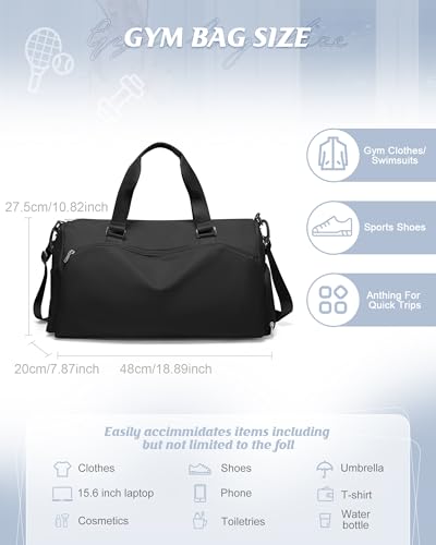 Gym Bag for Women with Shoe Compartment Lightweight Travel Duffle Bags Carry on Bag Overnight Weekender Duffel Bag with Wet Pocket Personal Item Travel Bag Tote Bag Workout Dance Bag Black - color: E12-Black