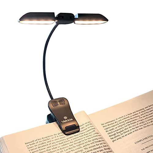 Vekkia 14 LED Rechargeable Book Light for Reading at Night | Eye-Care Reading Light for Books in Bed/180° Adjustable, Clip on Lamp/3 Color Temperatures, Lightweight - color: Jet Black