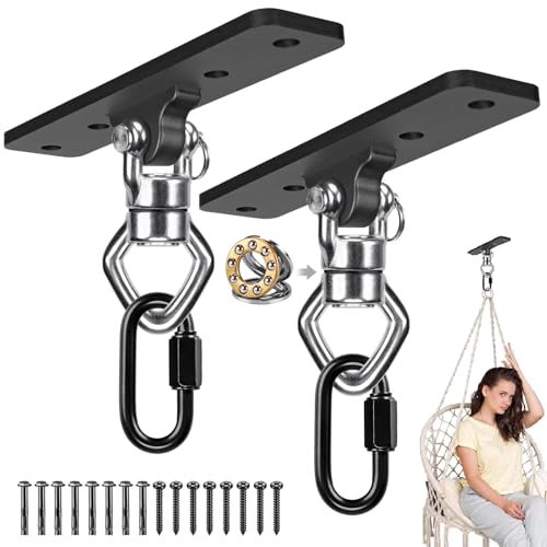 2Pack Ceiling Mount Swing Hanger with Bearing 900 LB Capacity Heavy Bag Hanger 360° Swivel Hook Hanging Chair Mount Stainless Steel Swing Hardware for Aerial Silks, Punching Bag, Hammock, Porch Swings - color: 2pack- 4 Holes Black Base Swing Hanger