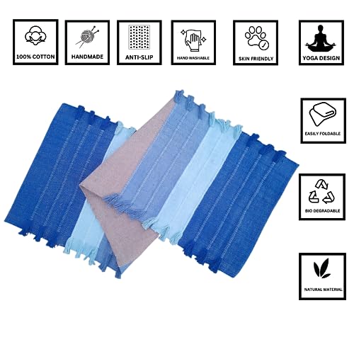 Jaipur art & Rugs Cotton Yoga Mat - Eco-Friendly Hand-Woven Rug - Non Slip & Thick (24”x72”x5mm) for Everyday Fitness at Home - Comfortable Extra-Long - color: Multi-5