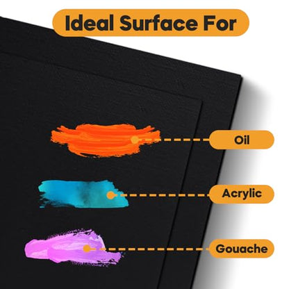 Conda Black Canvas Panels Multi Size Pack - Acid-Free Primed Surface for Oil Acrylic Watercolor Painting (11x14 9x12 8x10 5x7, 12-Pack) - size: Multi-Size