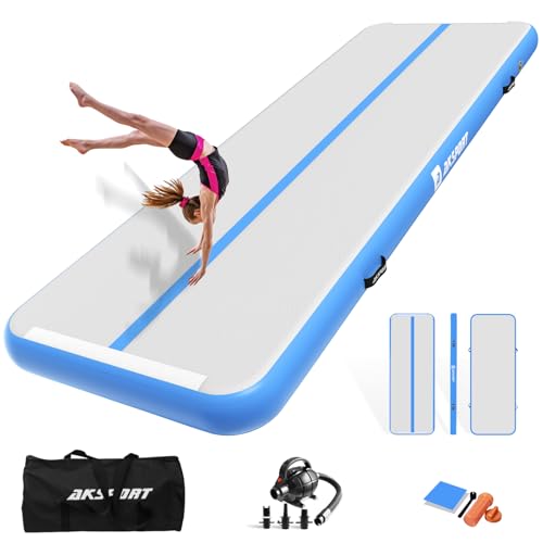 AKSPORT Inflatable Gymnatsics Mat Tumble Track 10ft 13ft 16ft 20ft 23ft Air Tumbling Mat with Air Pump for Home Use/Training/Cheerleading/Yoga - color: Blue, size: 13ftx3.3ftx4inch