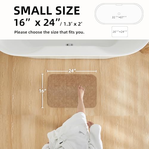 TYUU Thin Bath Mat, Small Bathroom Rugs Non Slip Washable, 16x24 Camel | Quick Dry Bath Rug Fits Under Door. Non-Slip Rubber Backing. Absorbent Faux Suede Bathroom Floor Mats. Bath, Shower & Sink. - color: Camel, size: 1'4" X 2' (Rectangular)